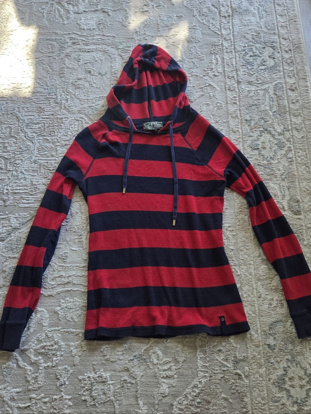 Ralph Lauren Red and Navy Striped Hooded Sweater